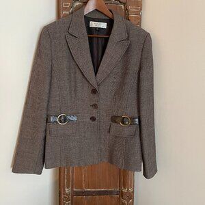 Tahari ASL Brown Tweed blazer - Lined - Buckle accents - 100% wool - Size 10